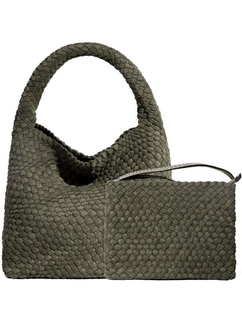 Women's Green Neoprene Top-handle Shoulder Bag Hobo Tote Wrist For Work Zipper